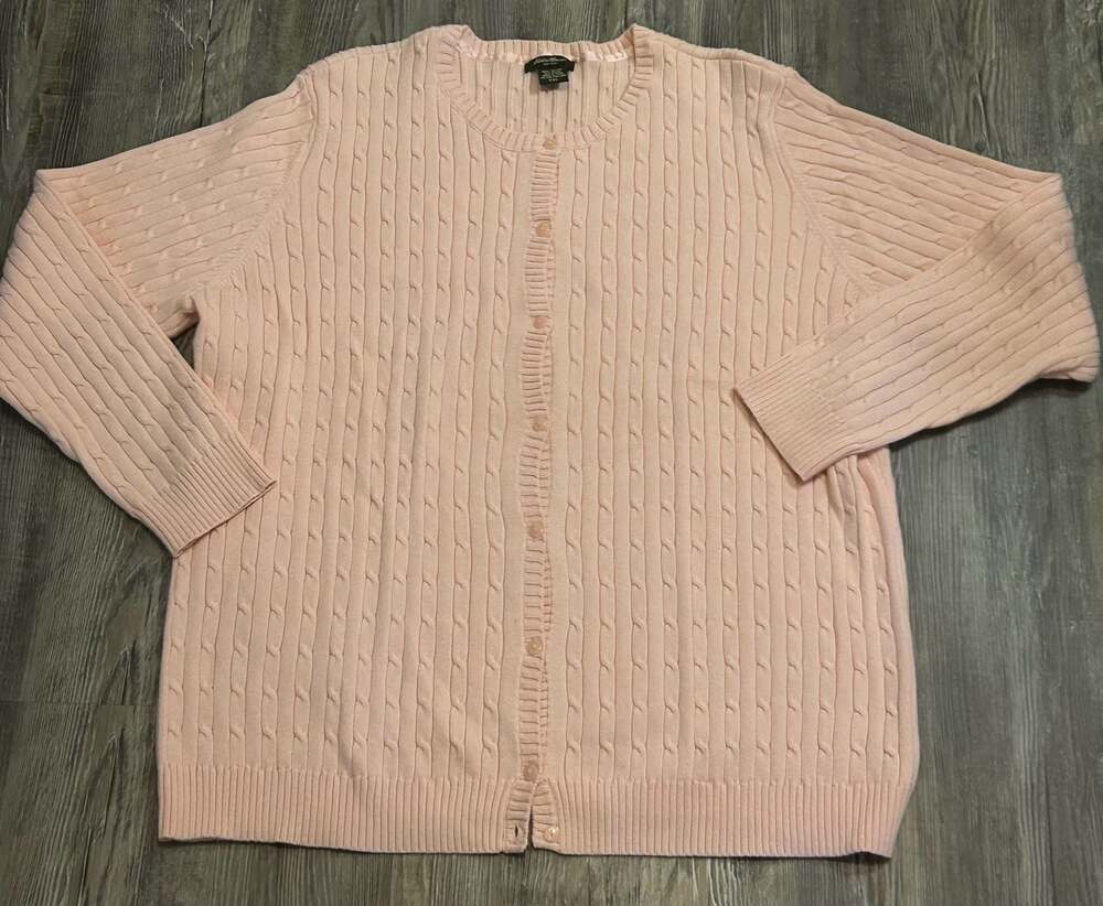Eddie Bauer Pink Cable Knit Button-Front Cardigan Sweater XXL